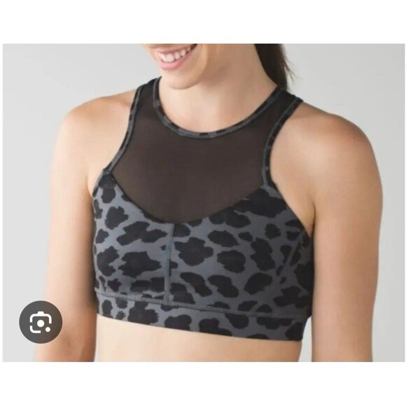 Lululemon Sports Bra Womens Gray 8 Leopard Print Mesh Racerback Sports Yoga - Picture 2 of 5